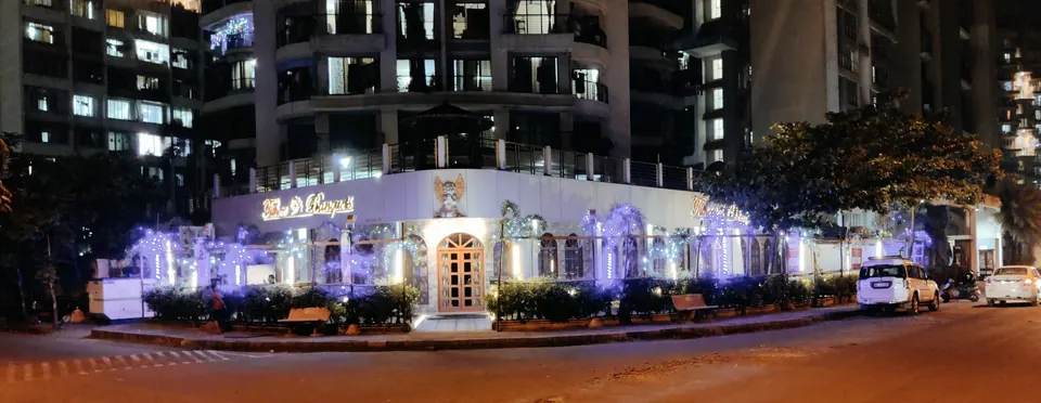 Tithee Banquets hall and lawn decorated for a wedding at night